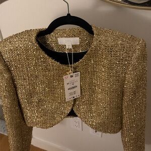 Zara gold tweed cropped jacket (size medium)